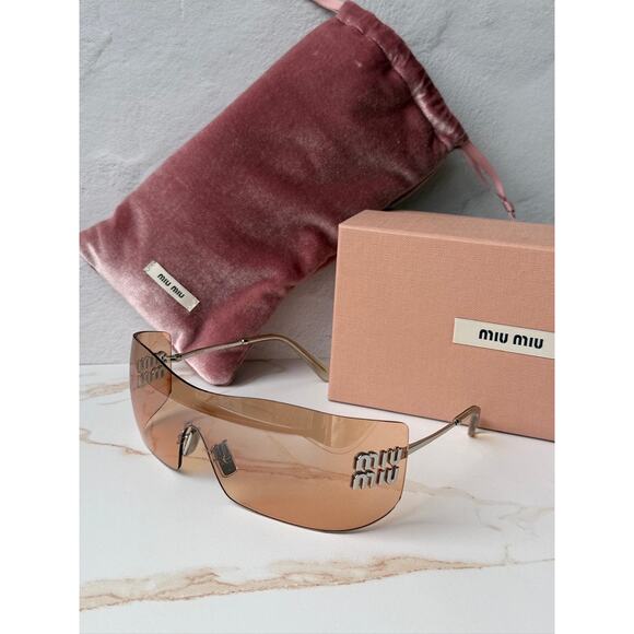 NEW Miu Miu MU B53 Mask Sunglasses in Silver Orange $632 main image 4